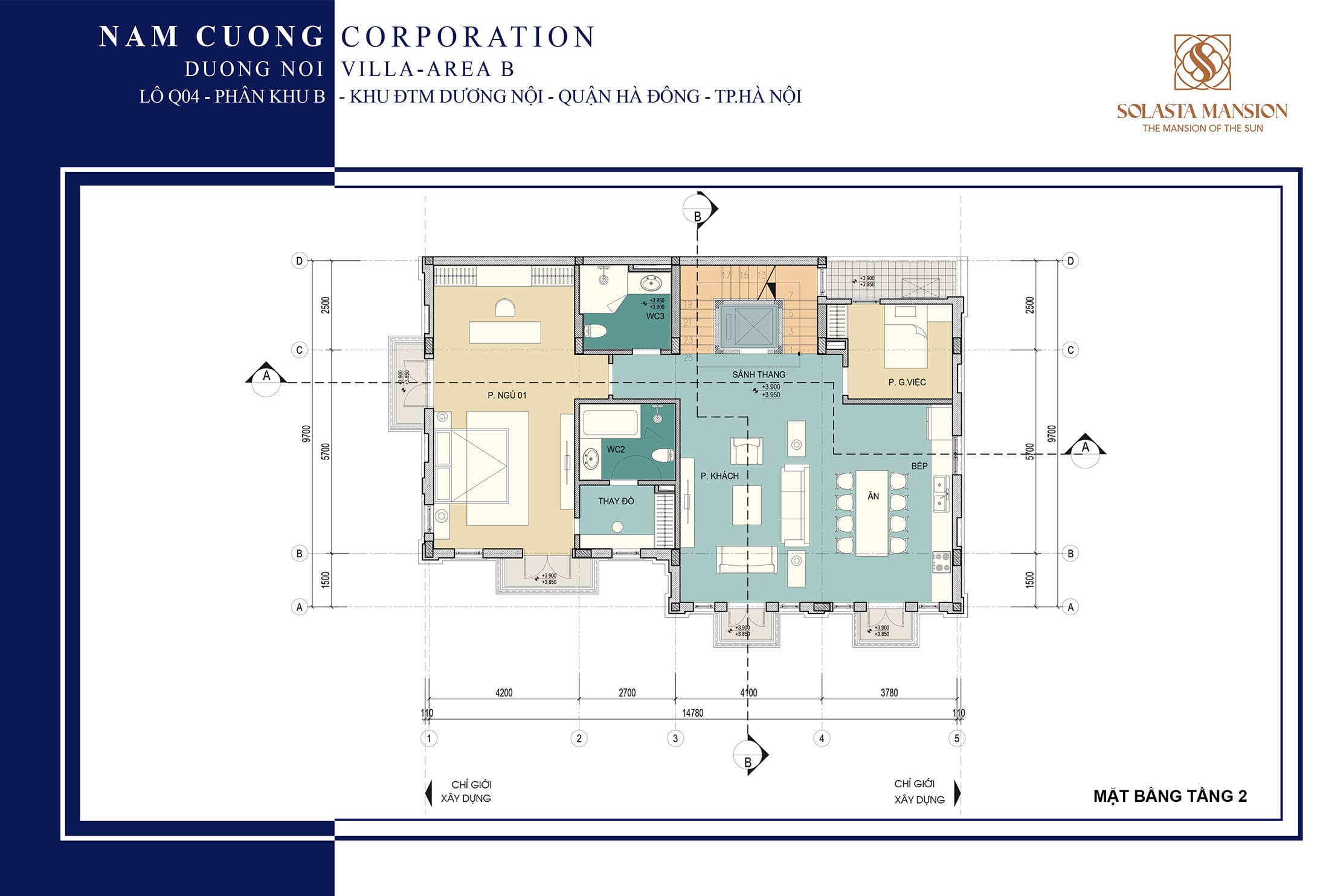 Mặt bằng Tầng 2 của biệt thự Solasta Mansion Dương Nội tập đoàn Nam Cường.