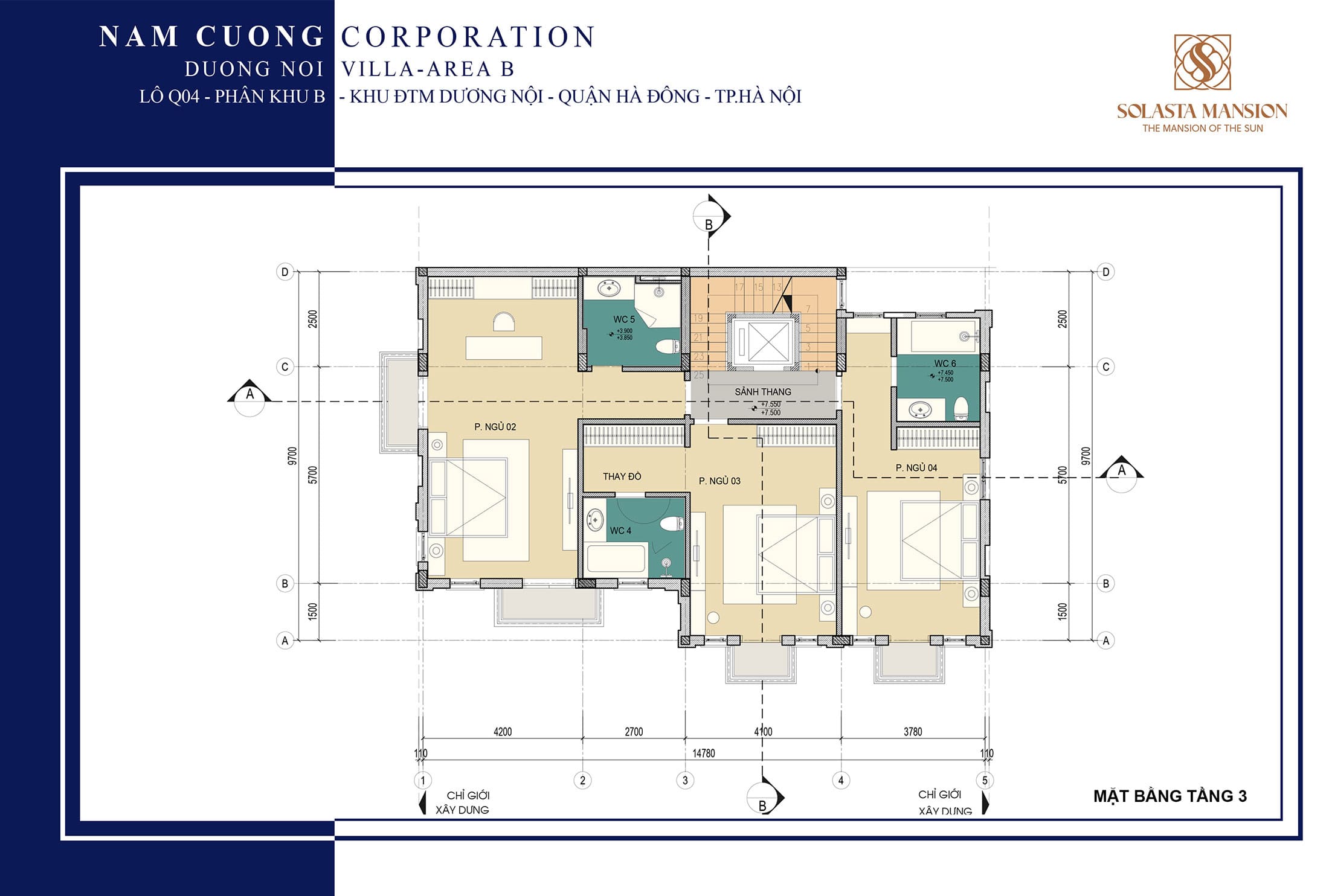 Mặt bằng Tầng 3 của biệt thự Solasta Mansion Dương Nội tập đoàn Nam Cường.