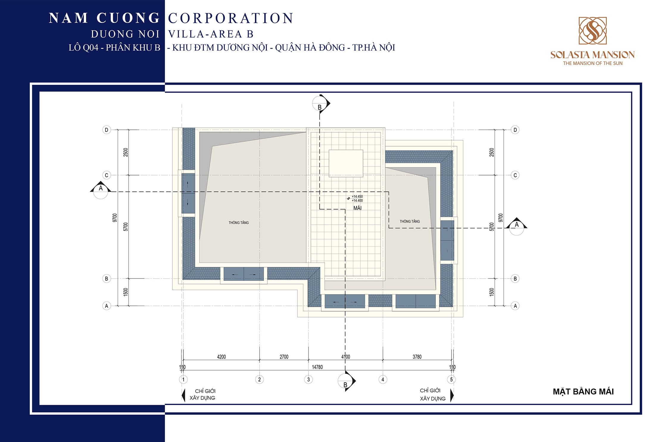 Mặt bằng Tầng Mái của biệt thự Solasta Mansion Dương Nội tập đoàn Nam Cường.