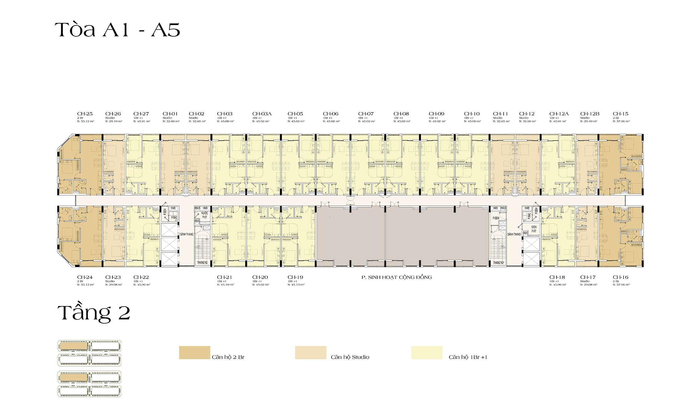 Mặt bằng điển hình Tầng 2, Tòa A1 và Tòa A5 căn hộ ART Residence dự án Sun Urban City Hà Nam.