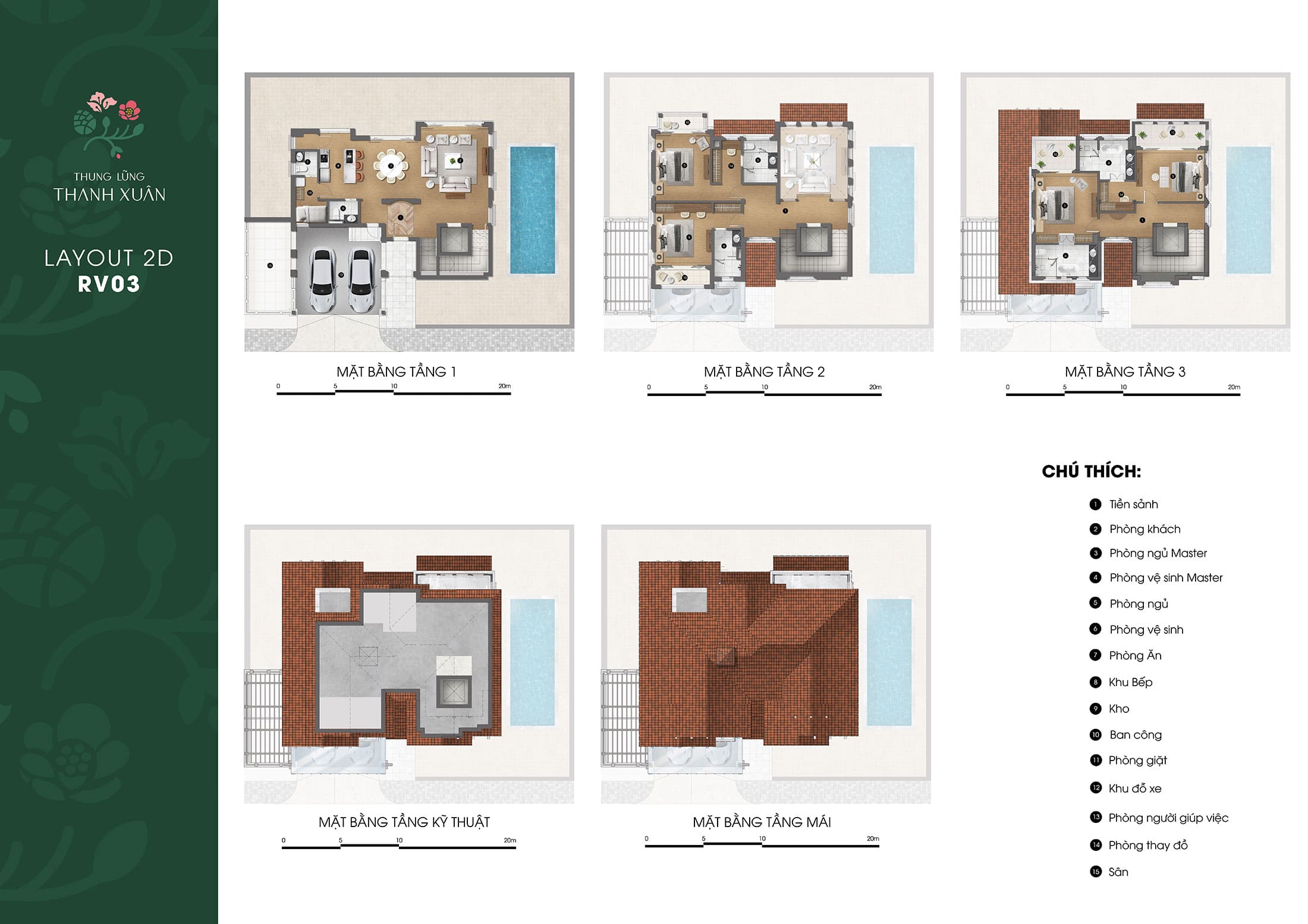 Layout thiết kế căn biệt thự RV03 phân khu Valley Park Residence dự án Thung Lũng Thanh Xuân.